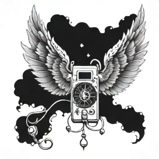 A celestial phone with wings tattoo design idea