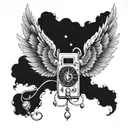 A celestial phone with wings tattoo design idea