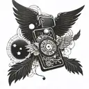 A celestial phone with wings tattoo design idea