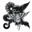 A celestial phone with wings tattoo design idea
