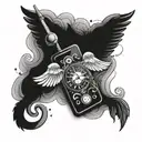 A celestial phone with wings tattoo design idea
