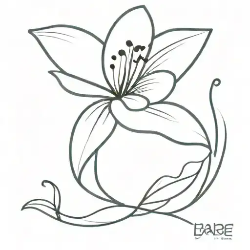 a small minimalist flower, it says "babe" going around one of the petals underneath  tattoo design idea