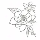 a small minimalist flower, it says "babe" underneath the flower  tattoo design idea
