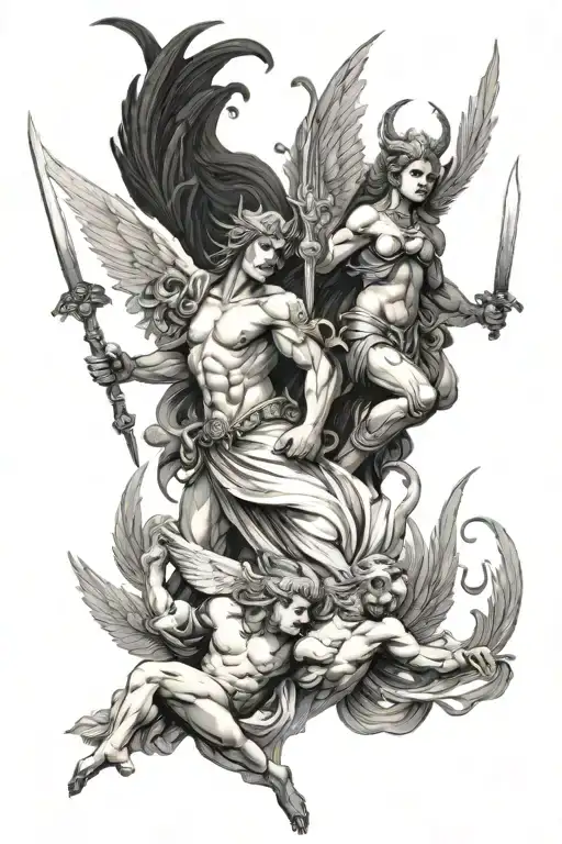 angels vs demons tattoo design idea