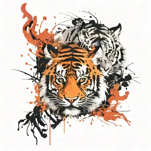 tiger, forest, fire tattoo design idea