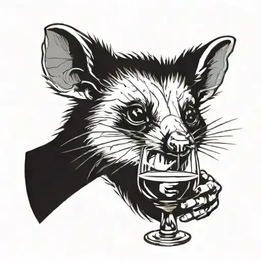 opossum drinking wine tattoo design idea