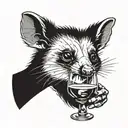 opossum drinking wine tattoo design idea