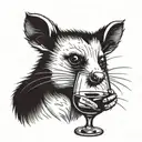 opossum drinking wine tattoo design idea