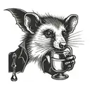 opossum drinking wine tattoo design idea