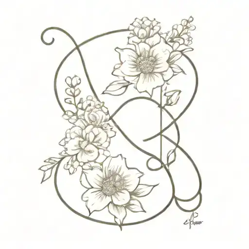 infinity sign with birth flowers; carnation, daisy, lily, poppy and rose tattoo design idea