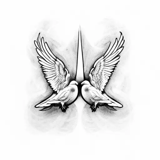 two doves above Michelangelo hands touching above sacred heart tattoo design idea