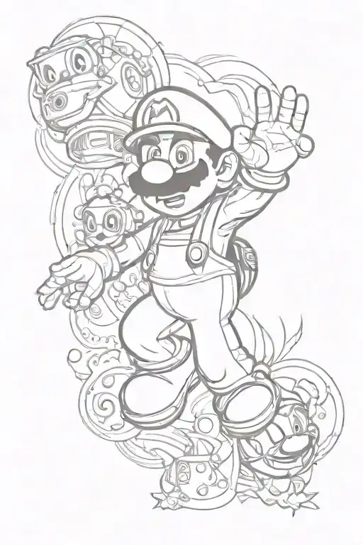 Mario Bros themed sleeve tattoo design idea