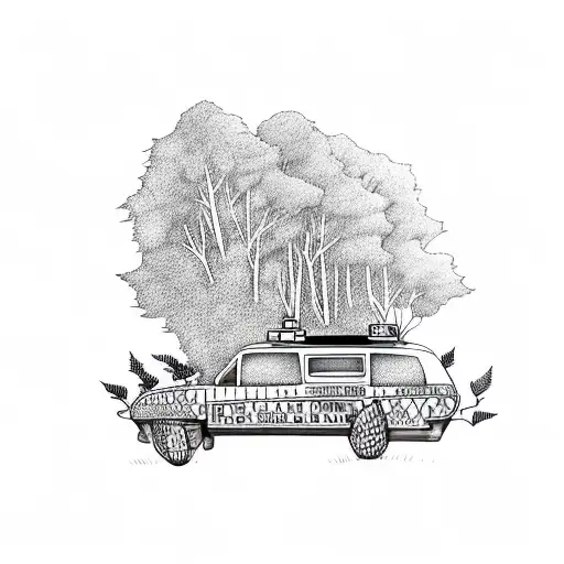 forest with taxi cab tattoo design idea