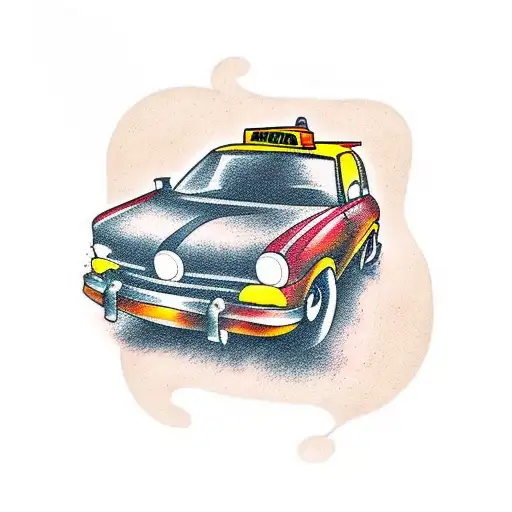 forest with taxi cab tattoo design idea