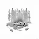 forest with taxi cab tattoo design idea
