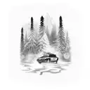 forest with taxi cab tattoo design idea