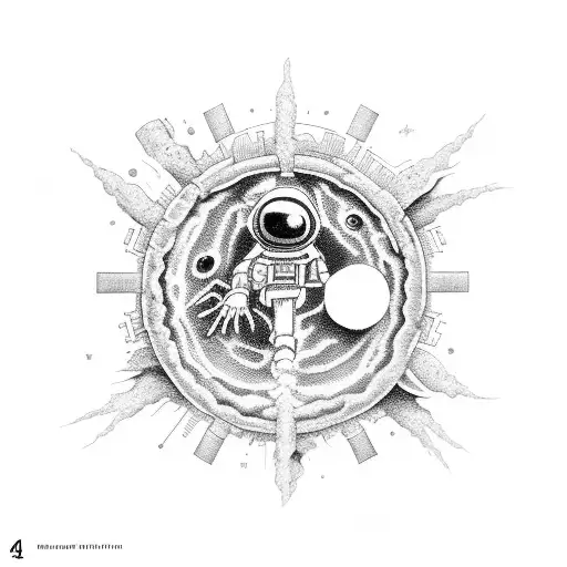 4 martians with big black eyes and green skin, each martian entering a hand through a black hole to share a joint weed tattoo design idea