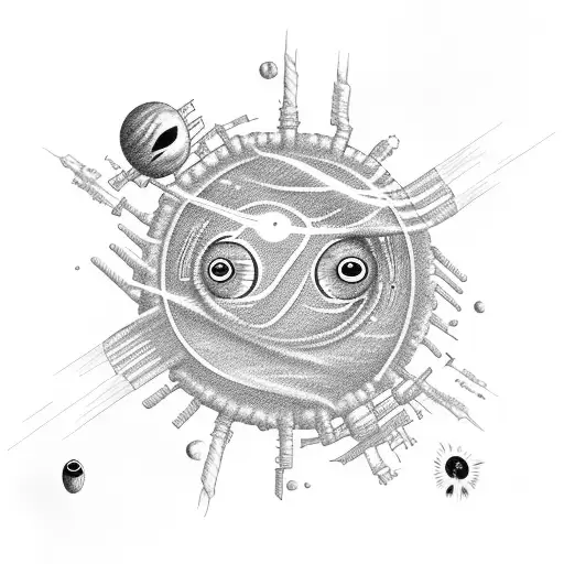 4 martians with big black eyes, each martian entering a hand through a black hole to share a joint weed in a row tattoo design idea