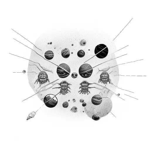 4 martians human  with big black eyes, each martian entering a hand through a black hole to share a joint weed in a row tattoo design idea