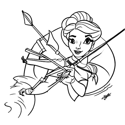 A Disney princess holding a hunting bow and arrow tattoo design idea