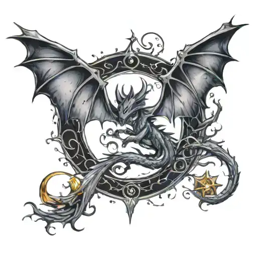 dragon bat celestial themed tattoo tattoo design idea