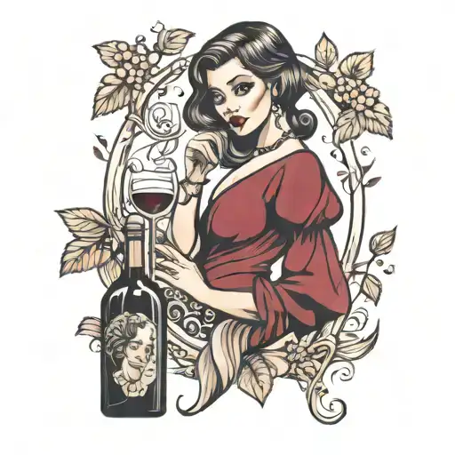beautiful prettie woman in wine bottle tattoo design idea