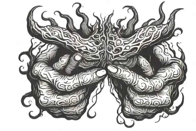 Sea of black tar: Shiny, thick, sticky, draws deep down. Demon: Desperately struggling, restless, covered hands, hectic  tattoo design idea