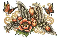 Roman numerals with wings and vietnamese tulips tattoo design idea