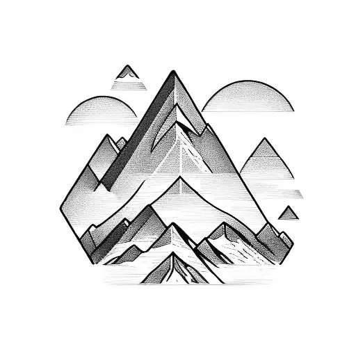 A mountain range shaped like a bookshelf filled with theological books tattoo design idea