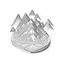 A mountain range shaped like a bookshelf filled with theological books tattoo design idea