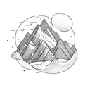 A mountain range shaped like a bookshelf filled with theological books tattoo design idea