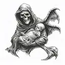 grim reaper holding a newborn  baby  tattoo design idea