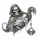 grim reaper holding a newborn  baby  tattoo design idea