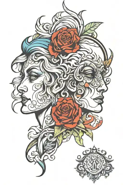 two faces tattoo design idea