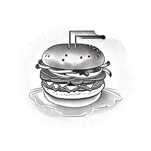 A traditional tattoo of a burger with gaming controllers as the ingredients tattoo design idea