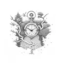 It contains; time, past and future, fun, animals, nature, trees, sea, decline of day, faith. tattoo design idea