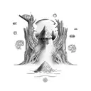 It contains; time, past and future, fun, animals, nature, trees, sea, decline of day, faith. tattoo design idea