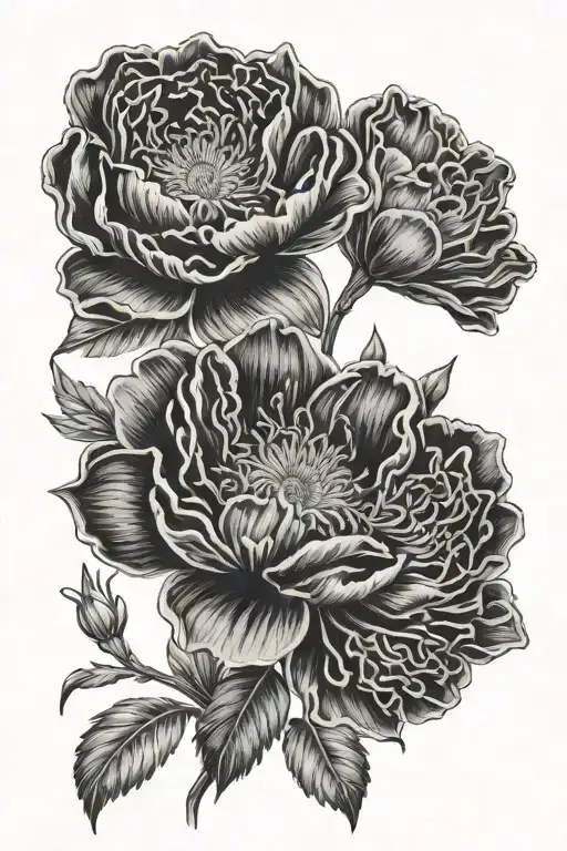 Black and Grey "July Birth Flowers And October Birth..." Tattoo Idea