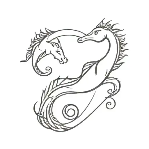 seas and sea horse jumping tattoo design idea