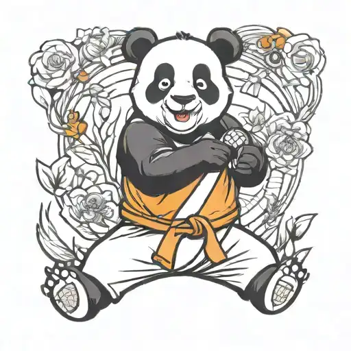 panda version of winnie the pooh doing karate black belt tattoo design idea