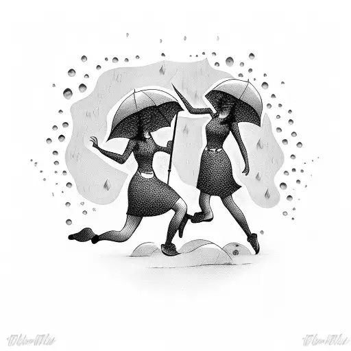 two girls dancing in rain tattoo design idea