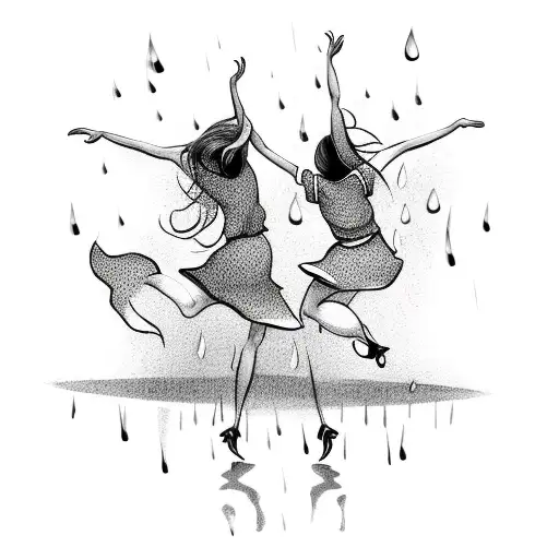 two girls dancing in rain tattoo design idea