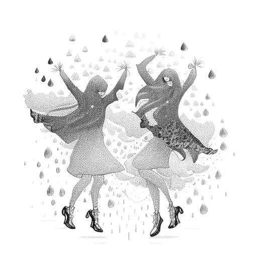 two girls dancing in rain tattoo design idea