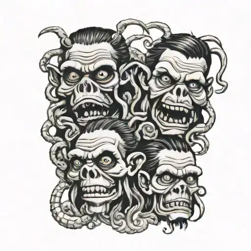 hear no evil speak no evil see no evil shrunken heads tattoo design idea