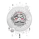 dying sun with crying moon and drips tattoo design idea
