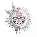 dying sun with crying moon and drips tattoo design idea