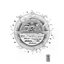 dying sun with crying moon and drips tattoo design idea