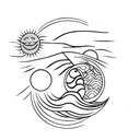sun and moon with japanese cherry blossom tattoo design idea