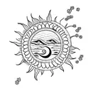 sun and moon with japanese cherry blossom tattoo design idea