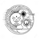 sun and moon with japanese cherry blossom tattoo design idea